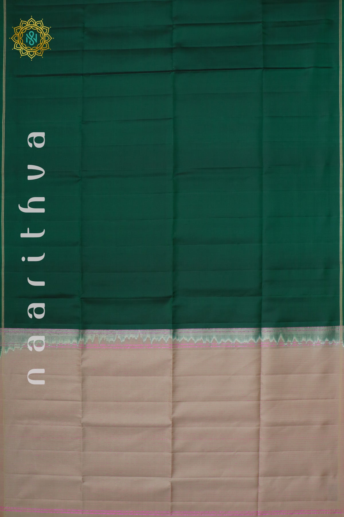 BOTTLE GREEN WITH BEIGE - PURE KANJIVARAM SOFT SILK