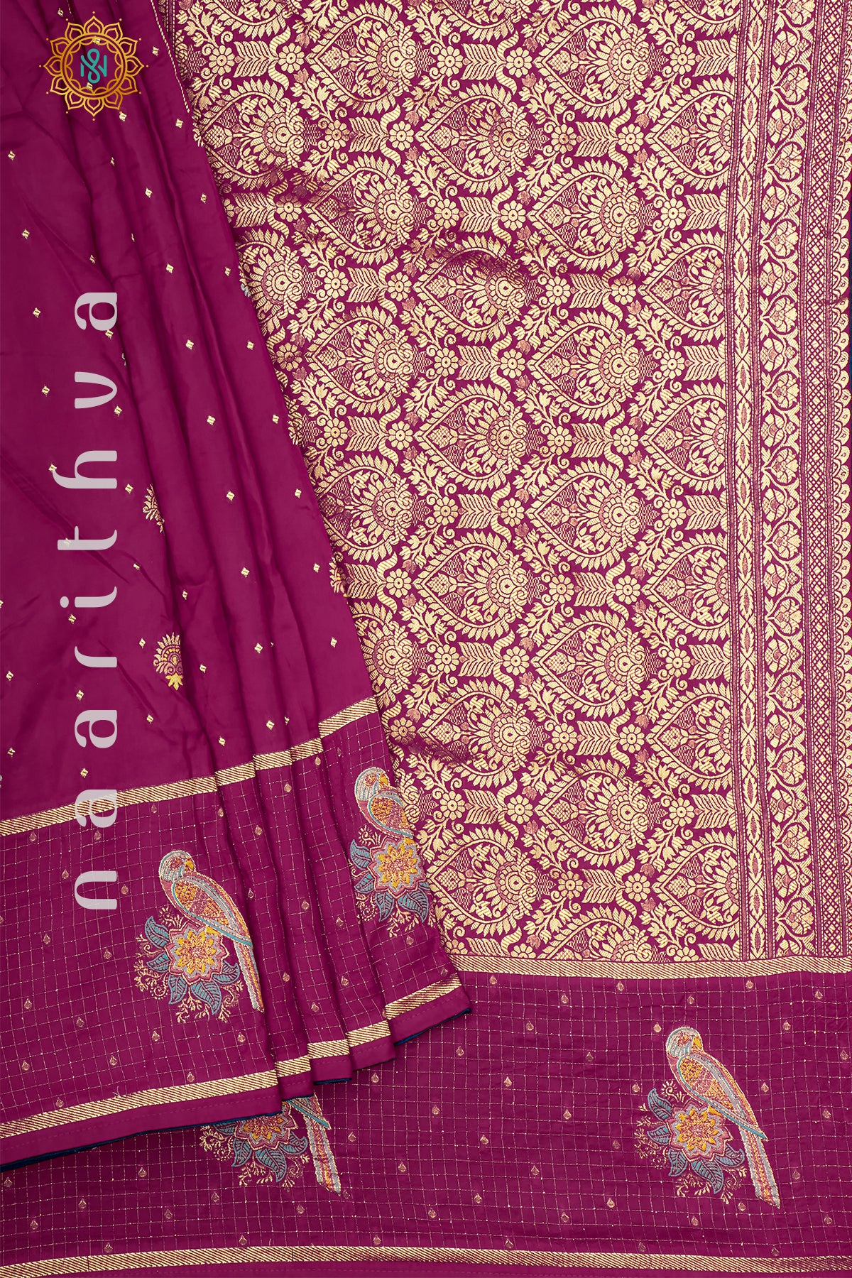 PINK WITH PEACOCK BLUE - DOLA SILK