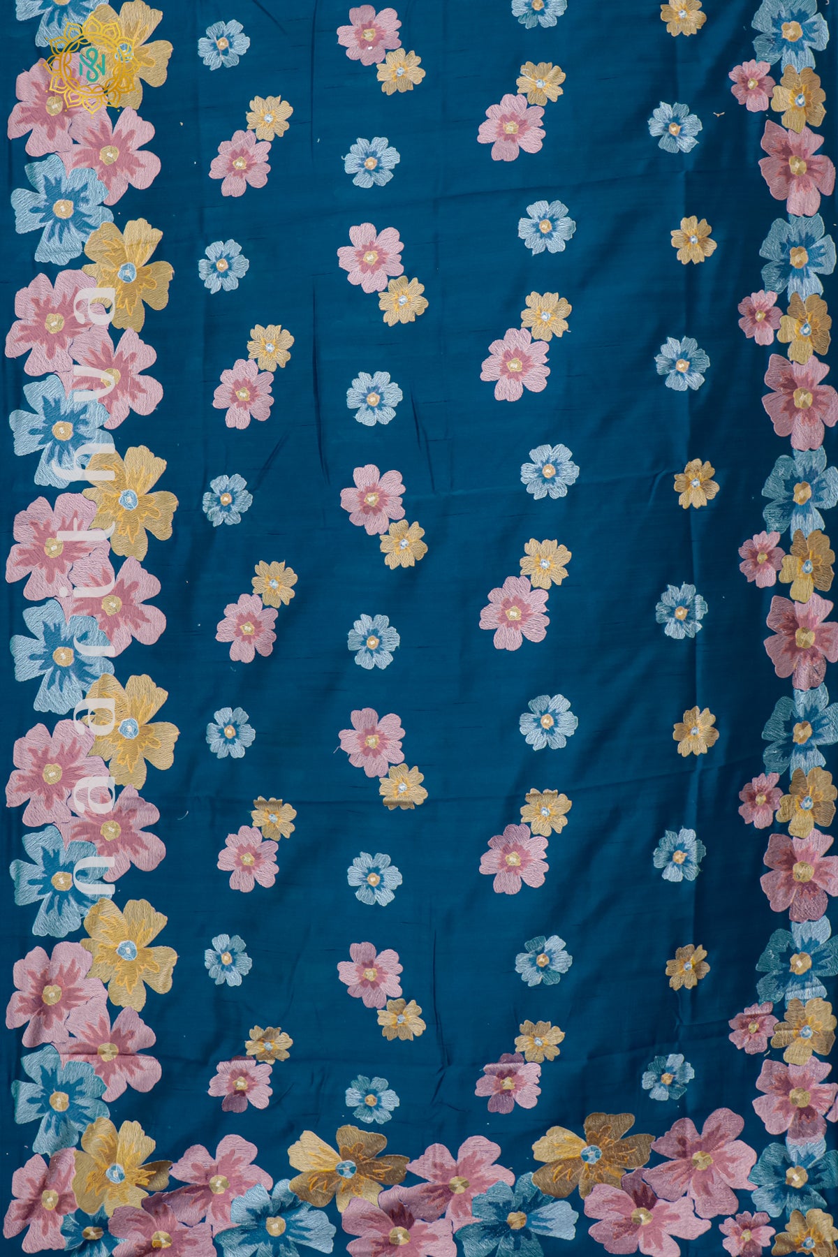 BLUE - SEMI TUSSAR SILK WITH EMBROIDER