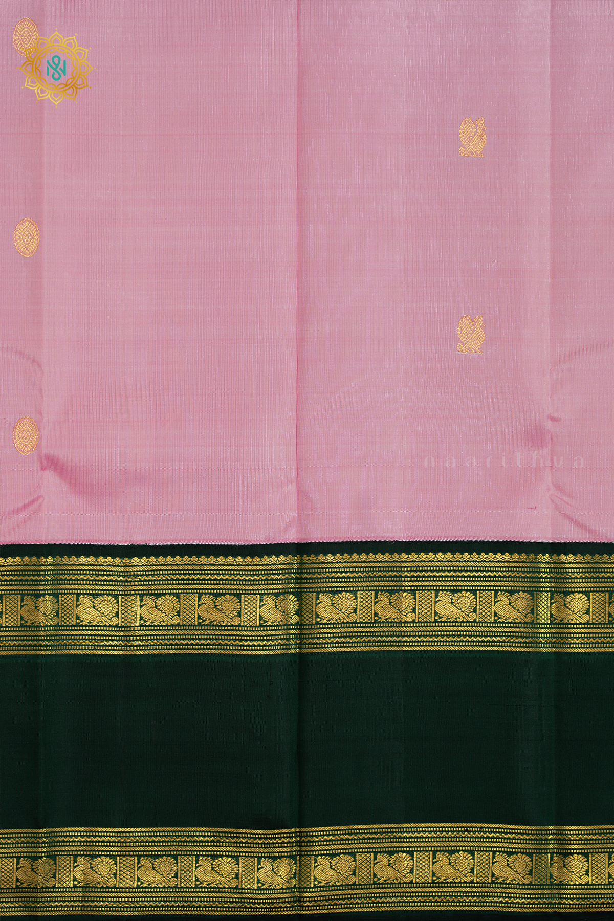 LIGHT PINK WITH BOTTLE GREEN - PURE KANJIVARAM SILK