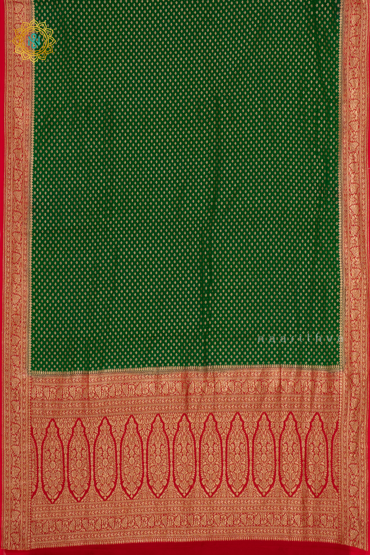 GREEN WITH RED - PURE BANARASI KHADDI GEORGETTE