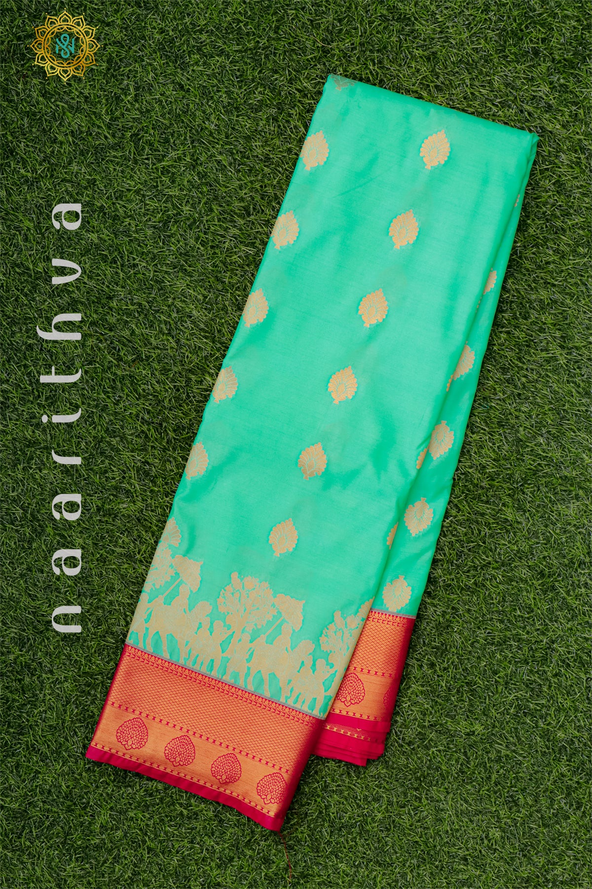 AQUA GREEN WITH PINK - SEMI KANCHI