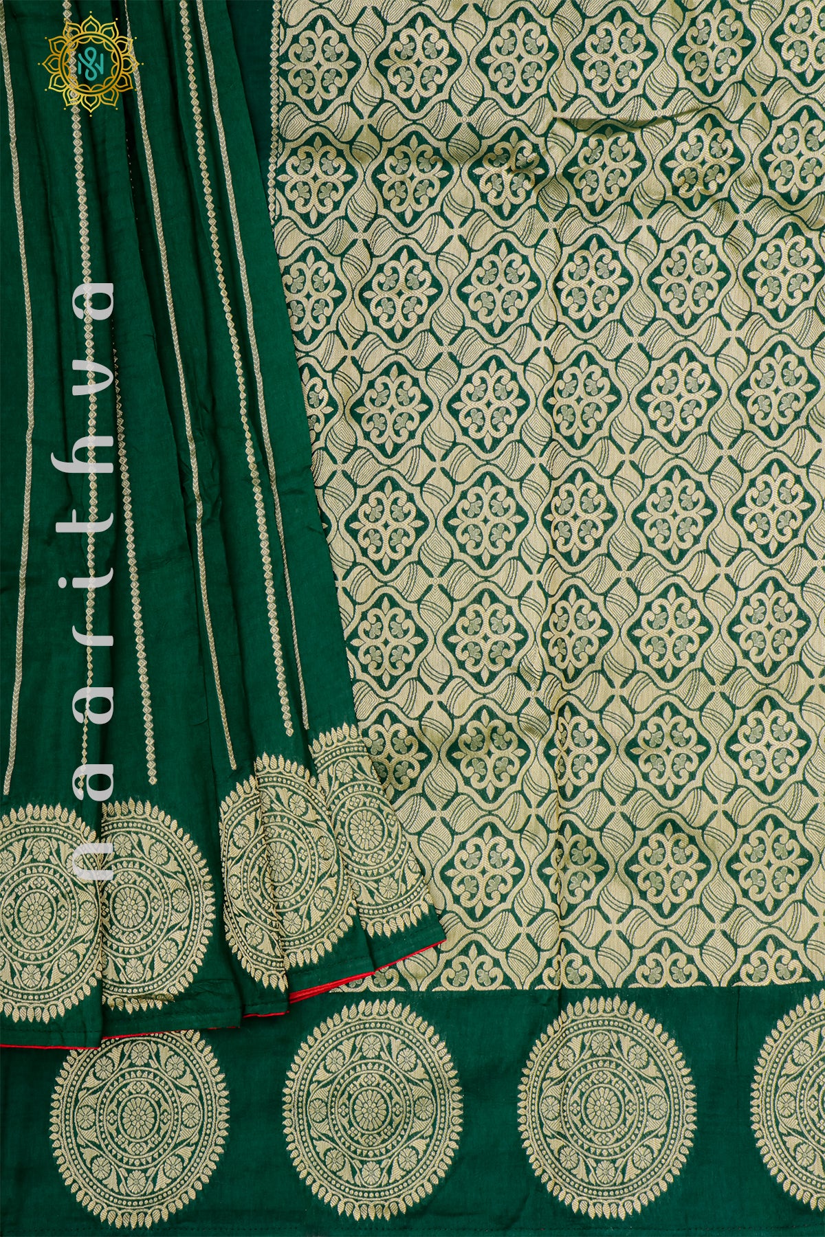 BOTTLE GREEN WITH RED - DOLA SILK