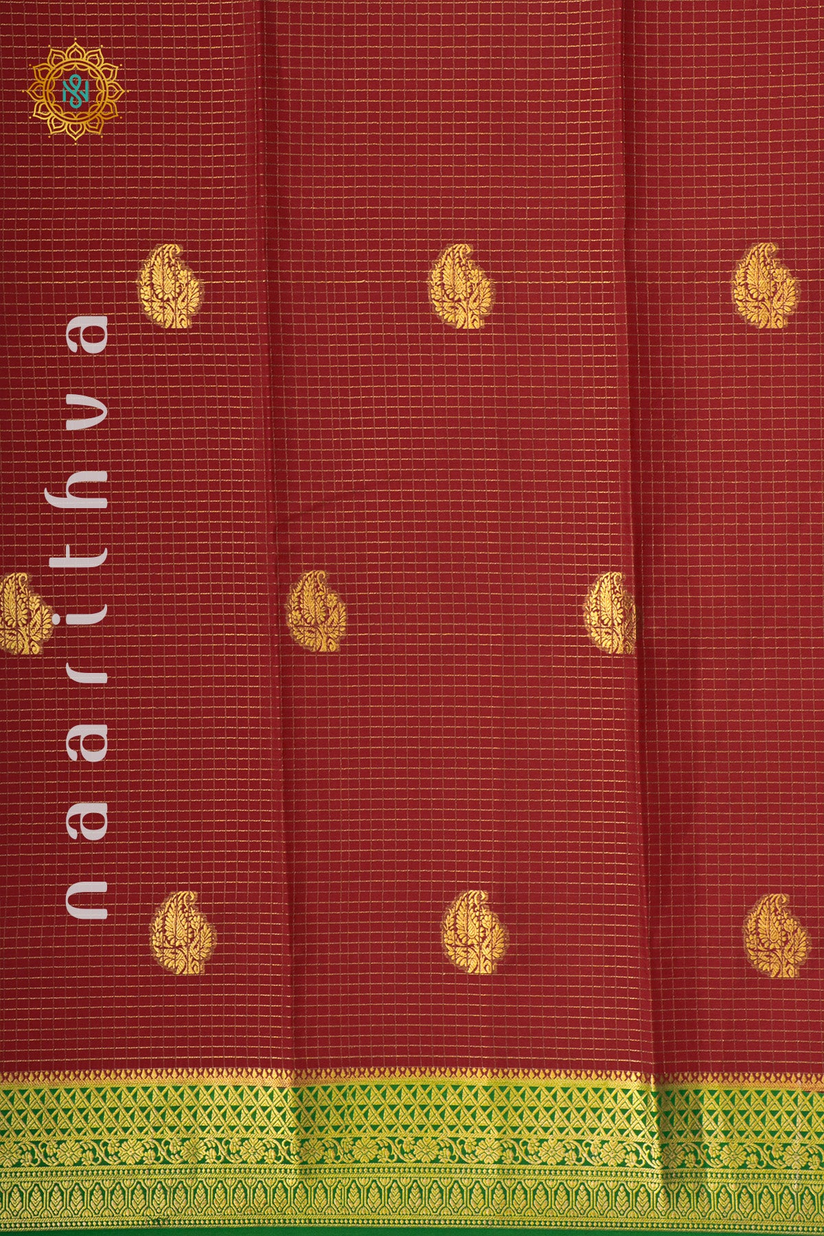 RED WITH GREEN - PURE MYSORE CREPE SILK