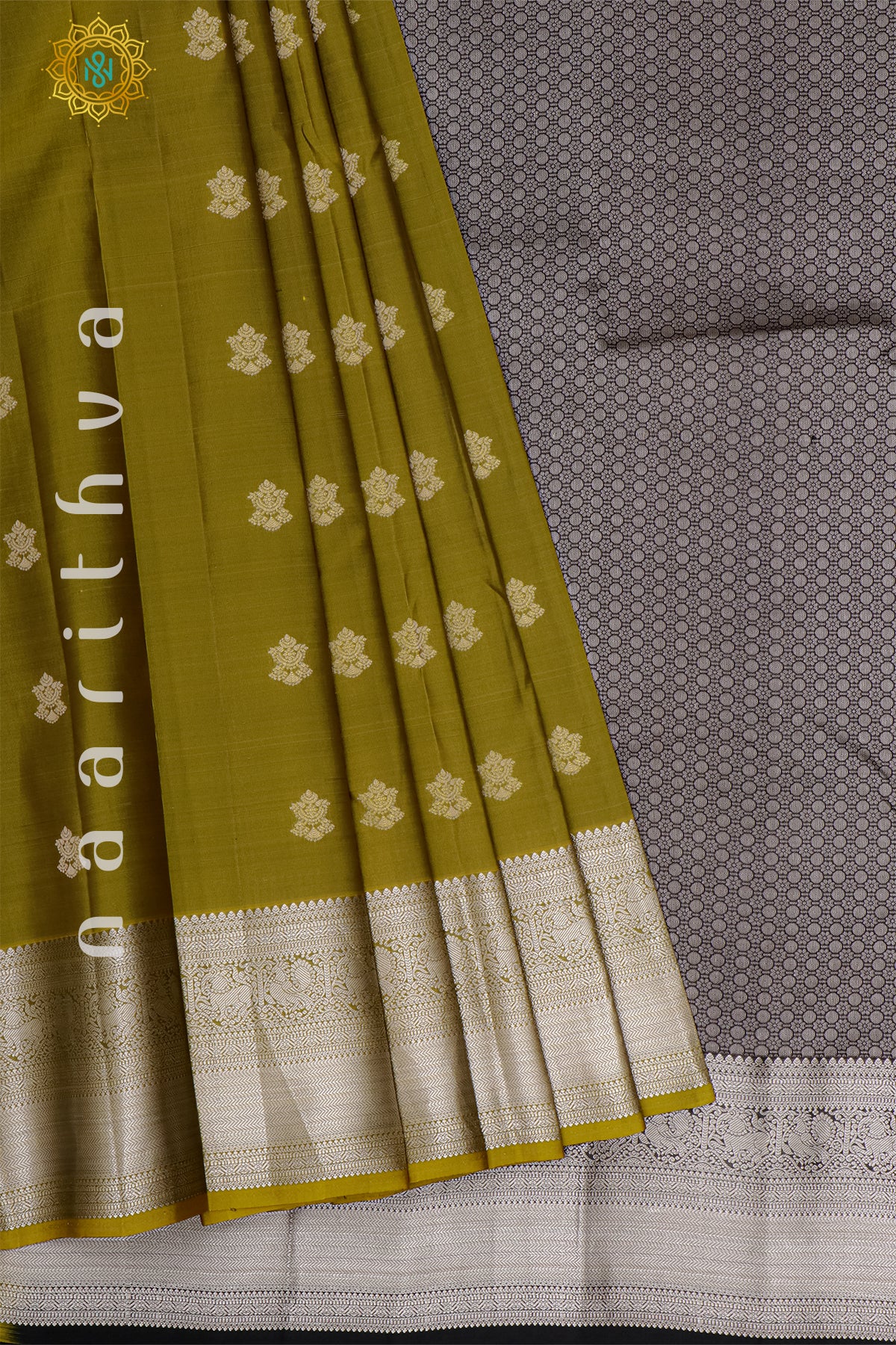 OLIVE GREEN WITH BLACK -KANJIVARAM PURE MIX