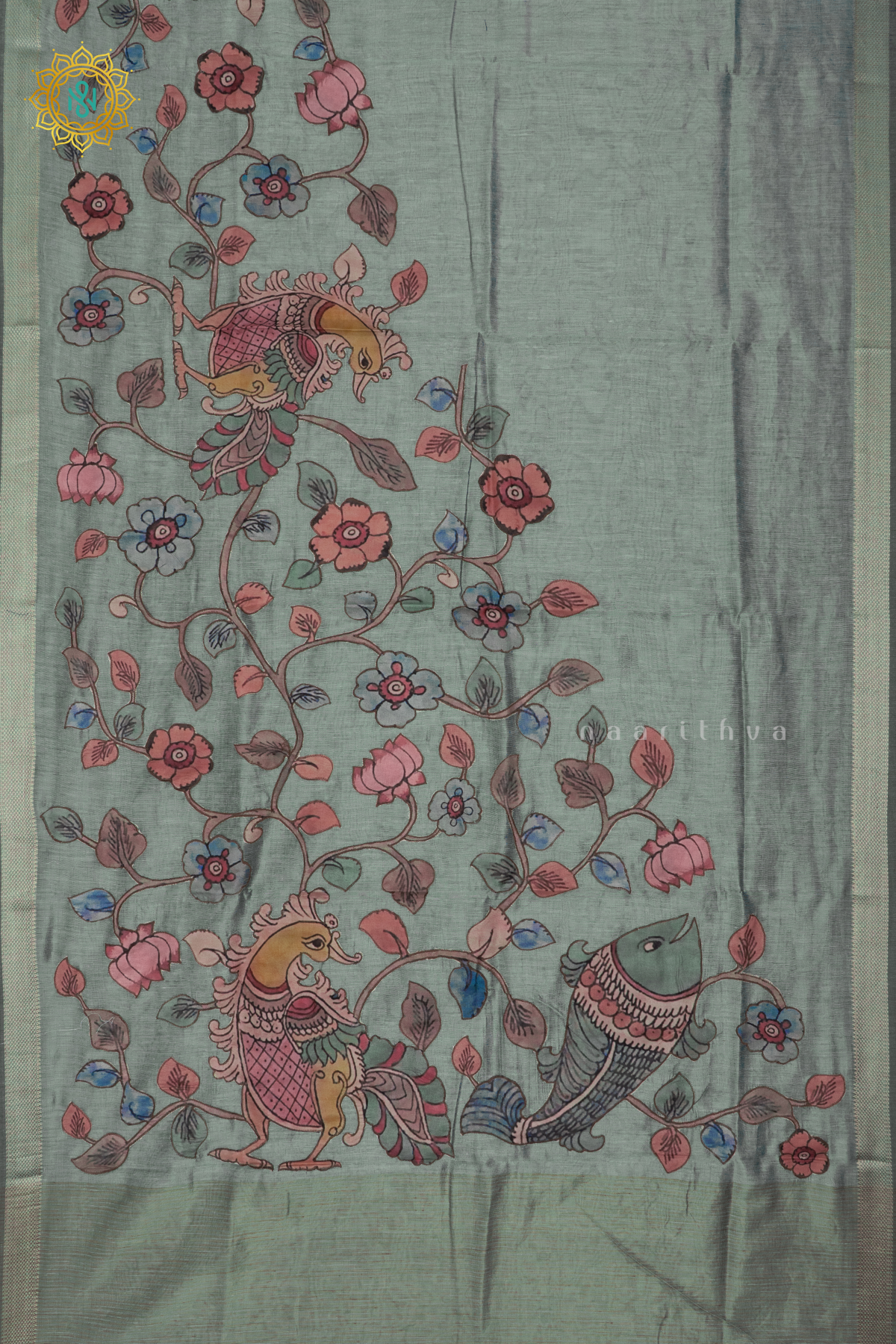 AQUA BLUE - SEMI TISSUE WITH APPLIQUE WORK