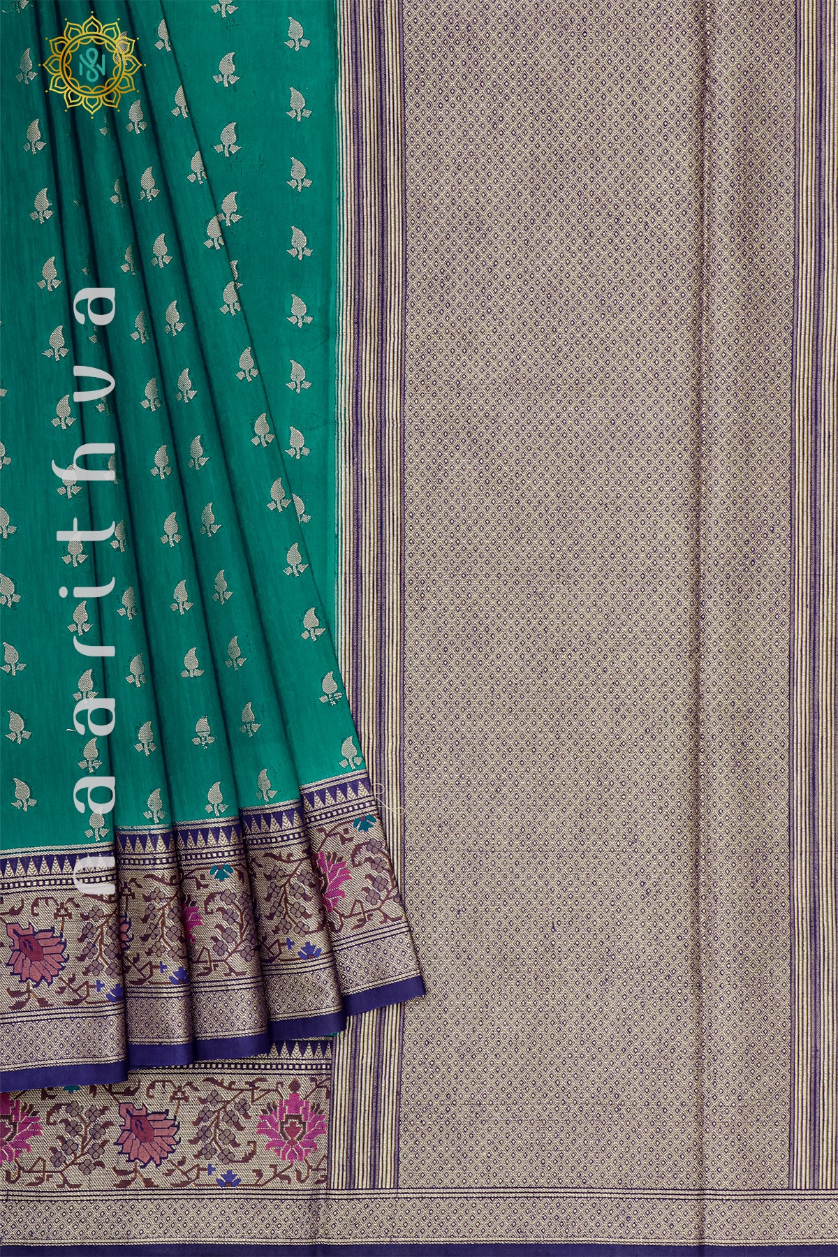 RAMA GREEN WITH BLUE - JUTE COTTON