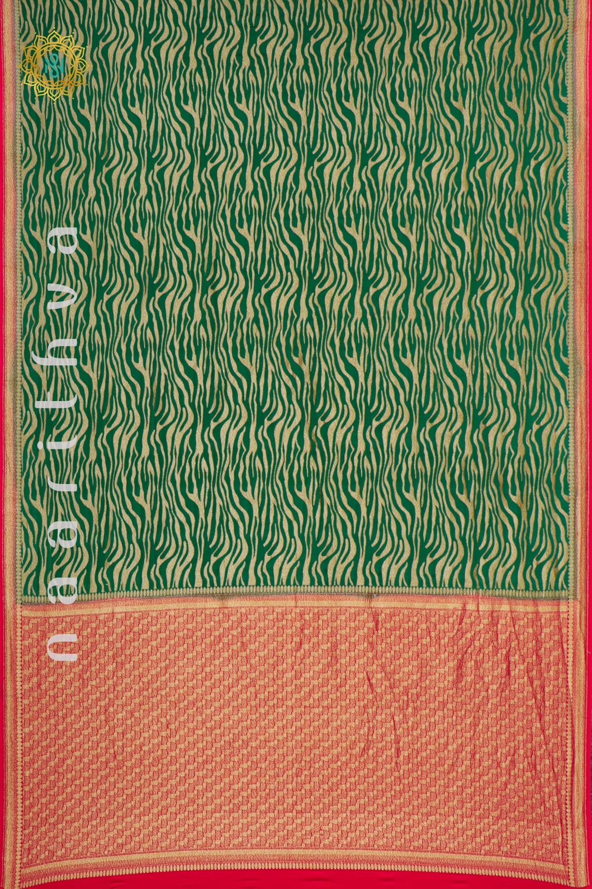 RED WITH GREEN - PURE BANARASI CREPE