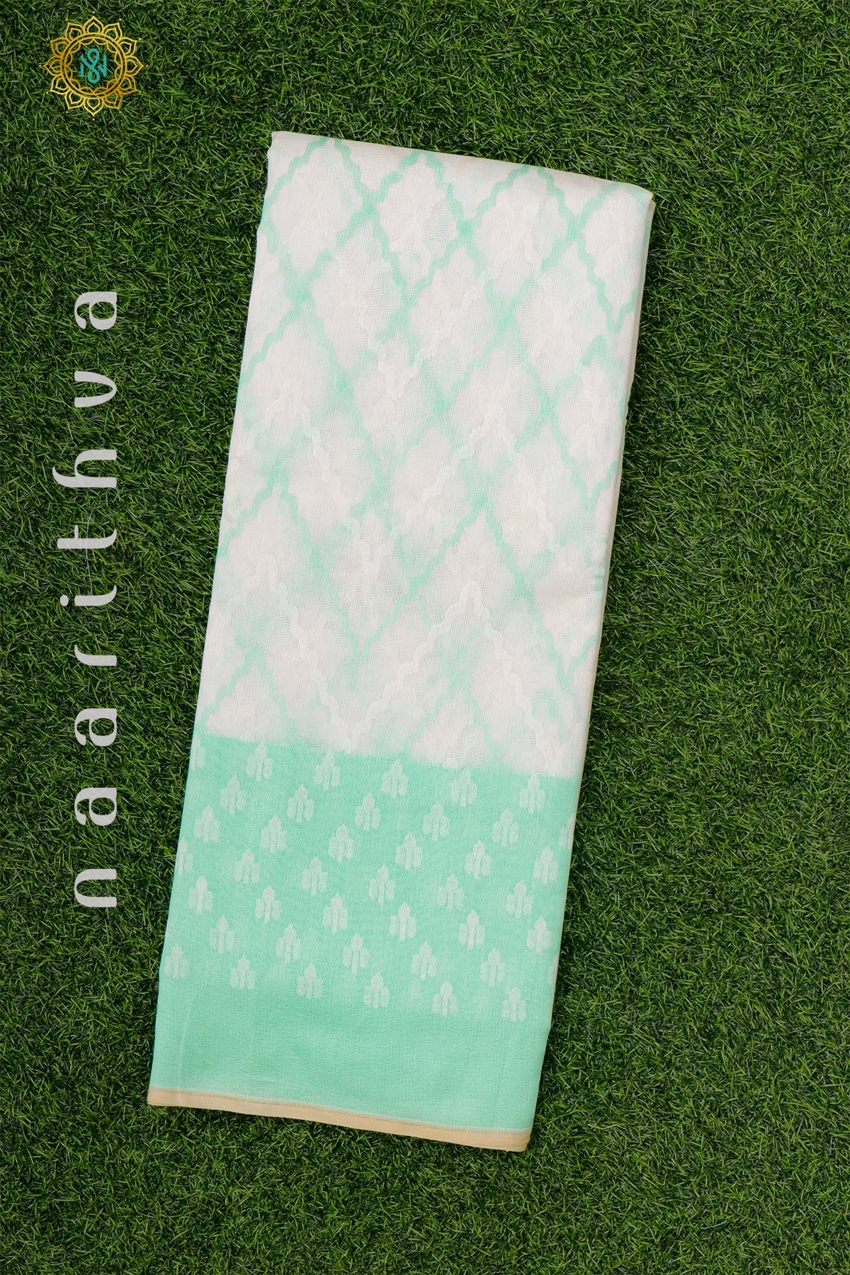 WHITE WITH AQUA GREEN - KOTA COTTON