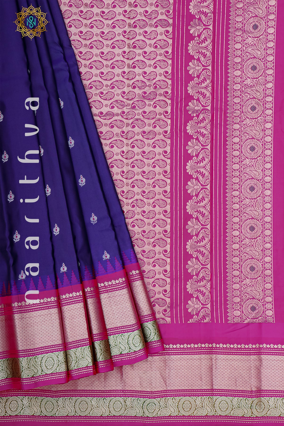 PEACOCK BLUE WITH PINK - PURE GADWAL SILK