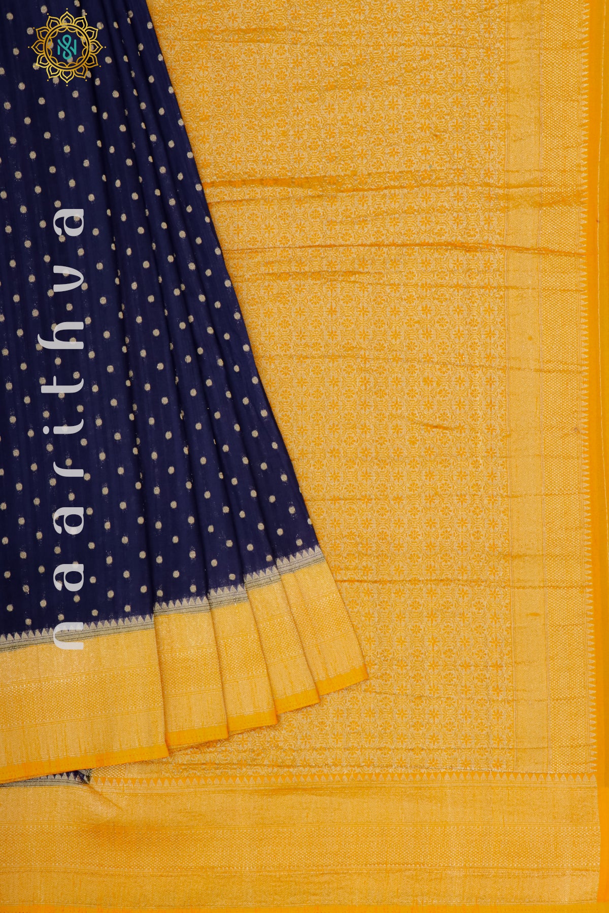 NAVY BLUE WITH YELLOW - SEMI CREPE GEORGETTE