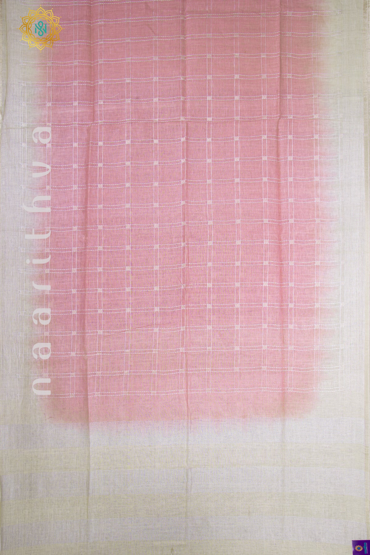 PEACH WITH OFF WHITE - PURE LINEN