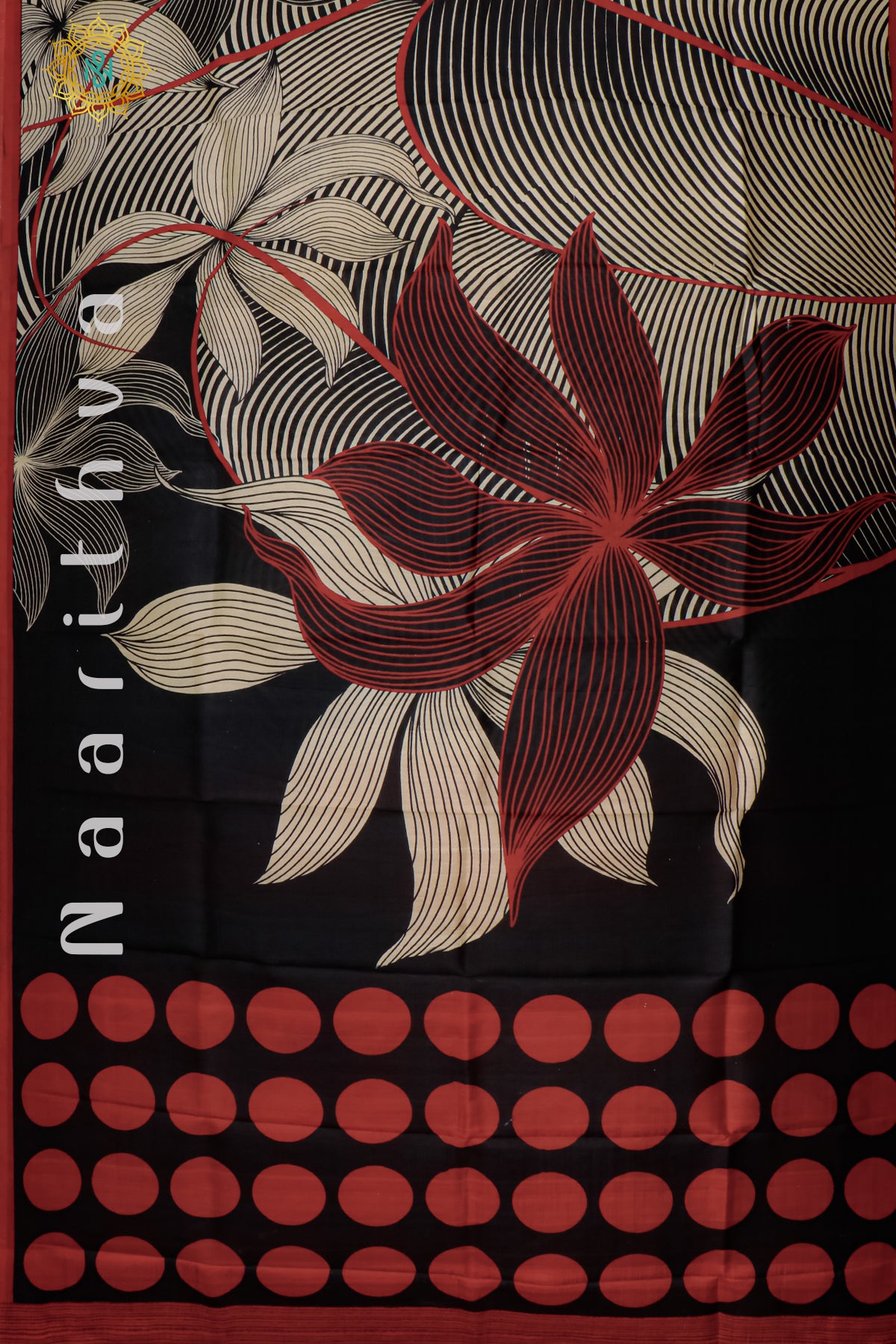 BLACK WITH RED - PURE MULBERRY SILK WITH DIGITAL PRINT