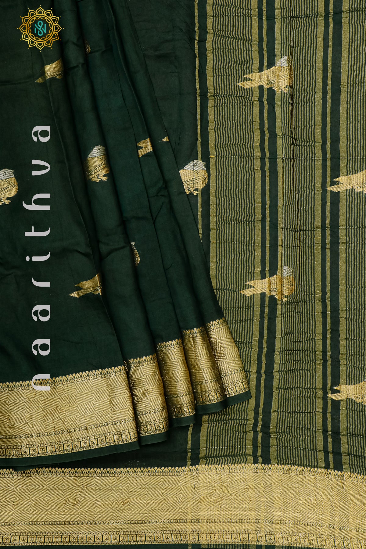 BOTTLE GREEN WITH YELLOW - DOLA SILK