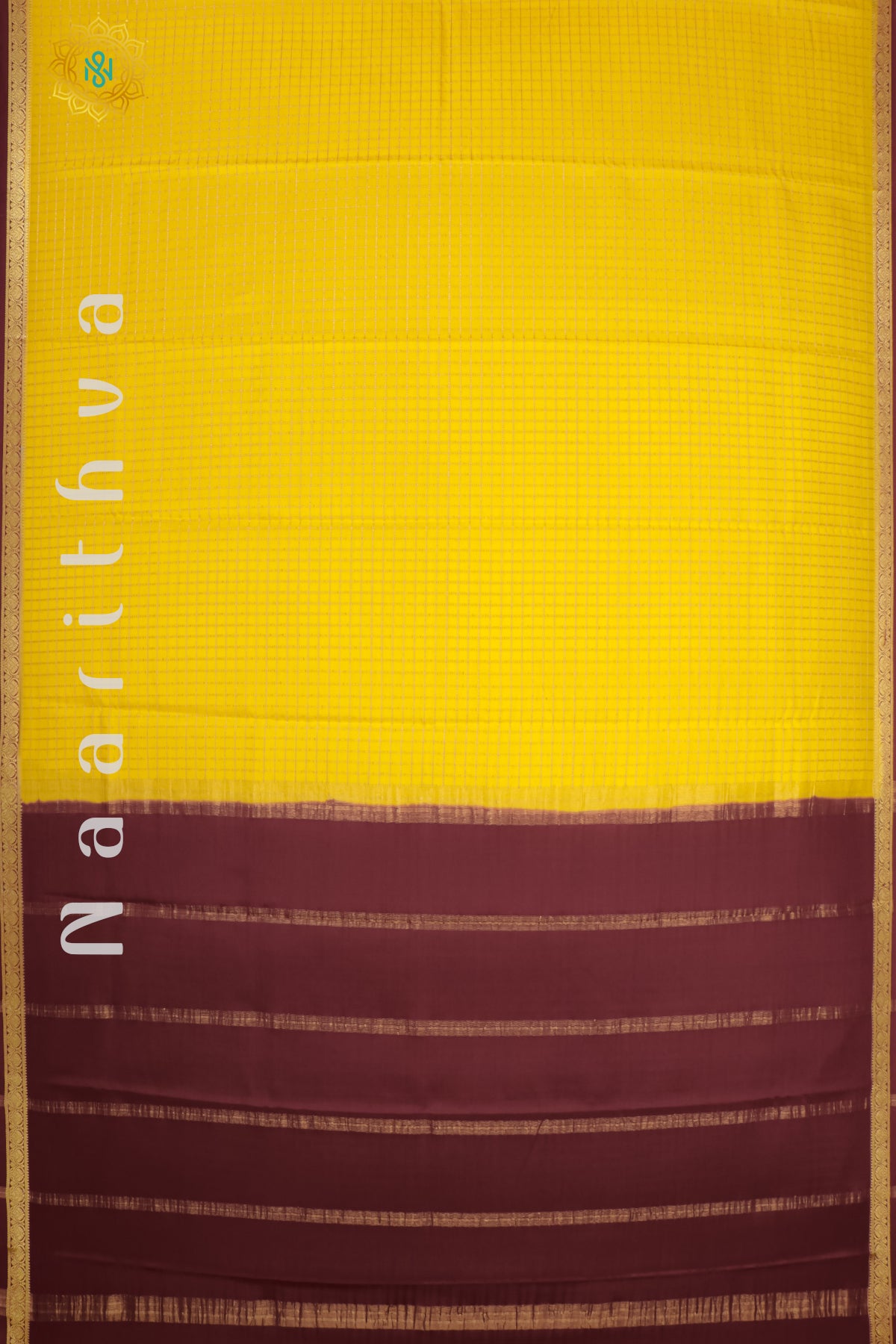 YELLOW WITH MAROON - PURE MYSORE CREPE SILK