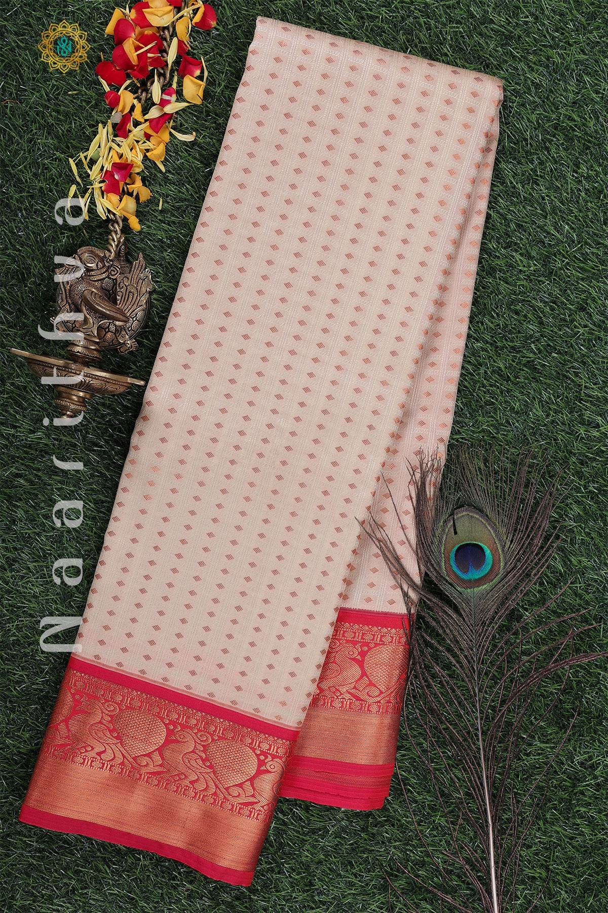 CREAM WITH PINK - SEMI KANCHI WITH CONTRAST BORDER