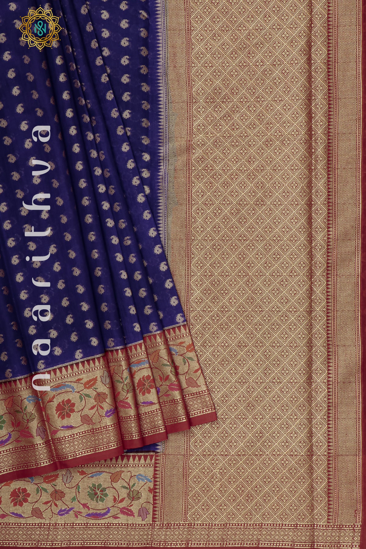 BLUE WITH RED - JUTE COTTON