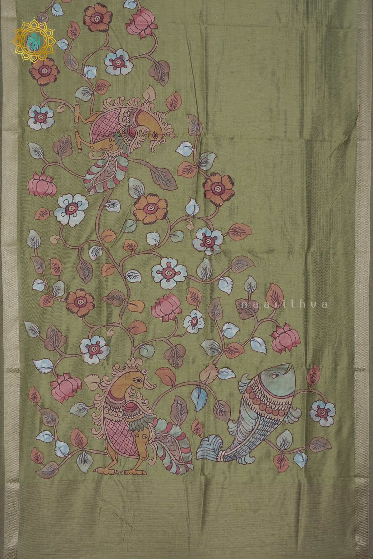 GREEN - SEMI TISSUE WITH APPLIQUE WORK