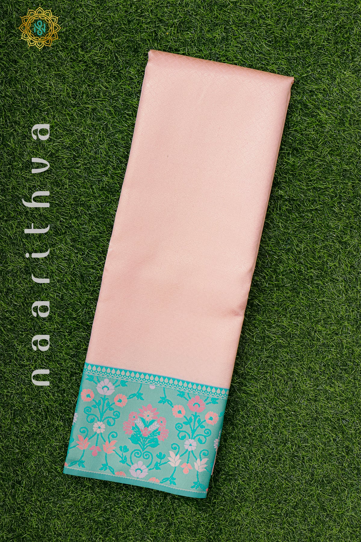 LIGHT PINK WITH CYAN GREEN - SEMI KANCHI