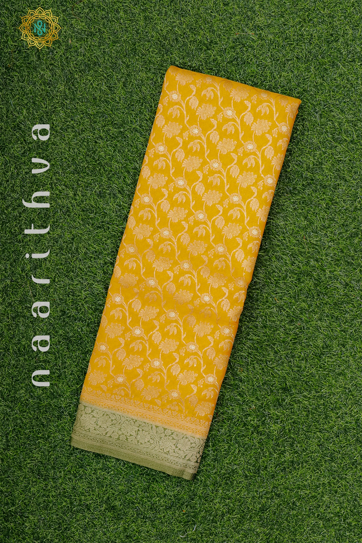 YELLOW WITH GREEN - SEMI TISSUE GEORGETTE