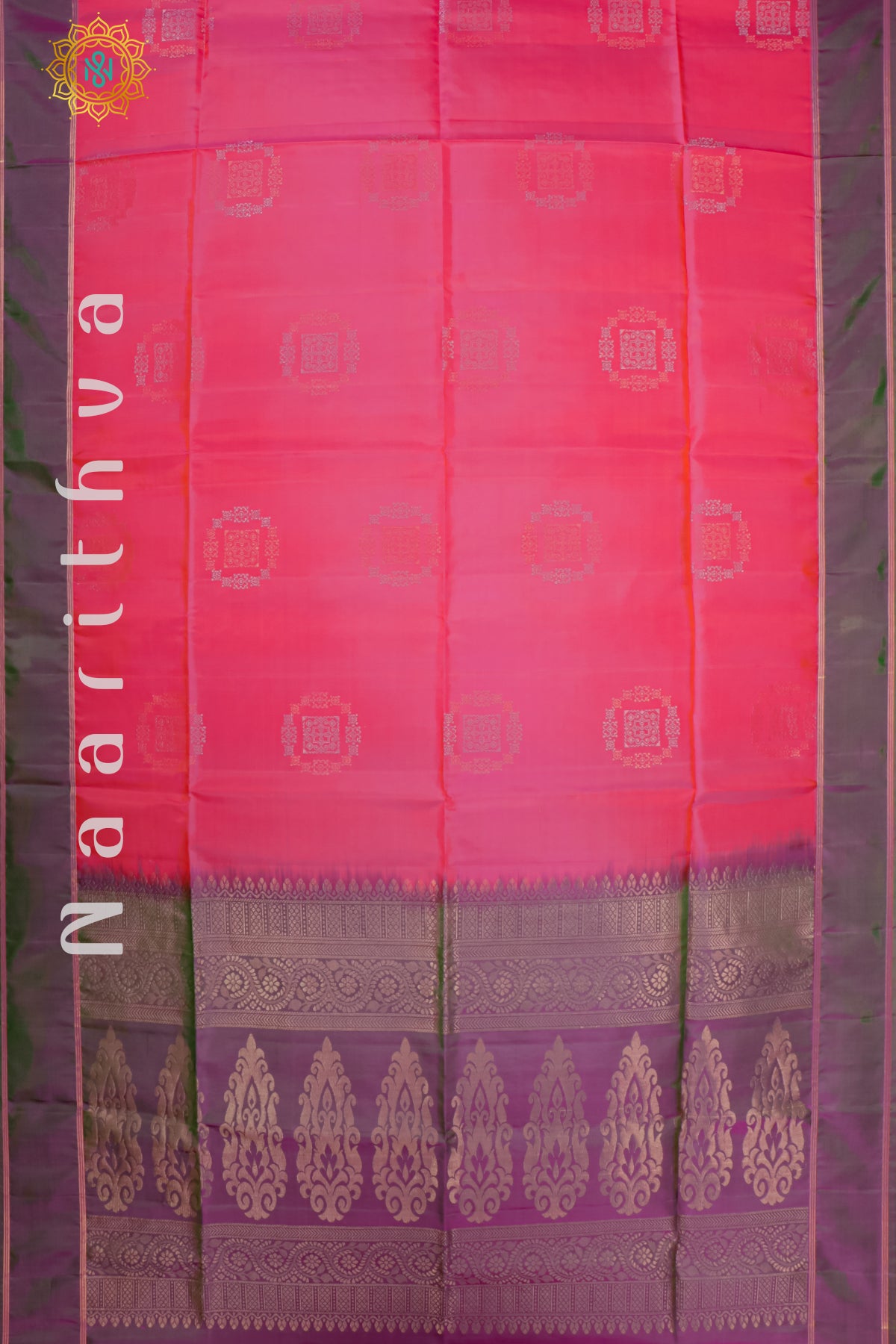PINK WITH DUAL SHADE OF GREEN - PURE KANJIVARAM SOFT SILK