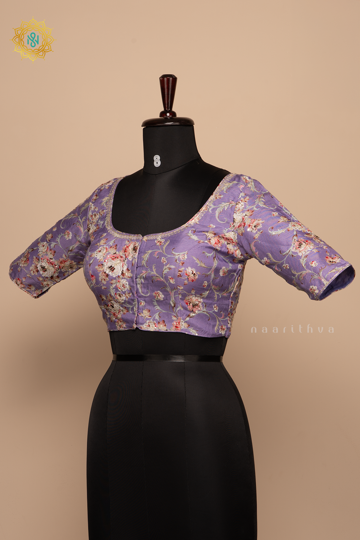 LAVENDER - PRINTED DOLA SILK READYMADE BLOUSE