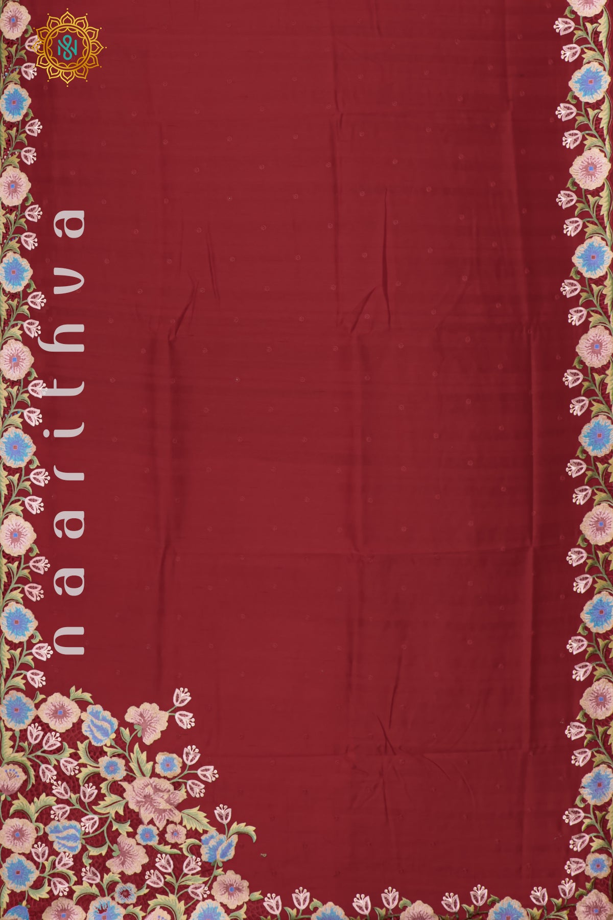 RED - SEMI TUSSAR SILK WITH EMBROIDERY