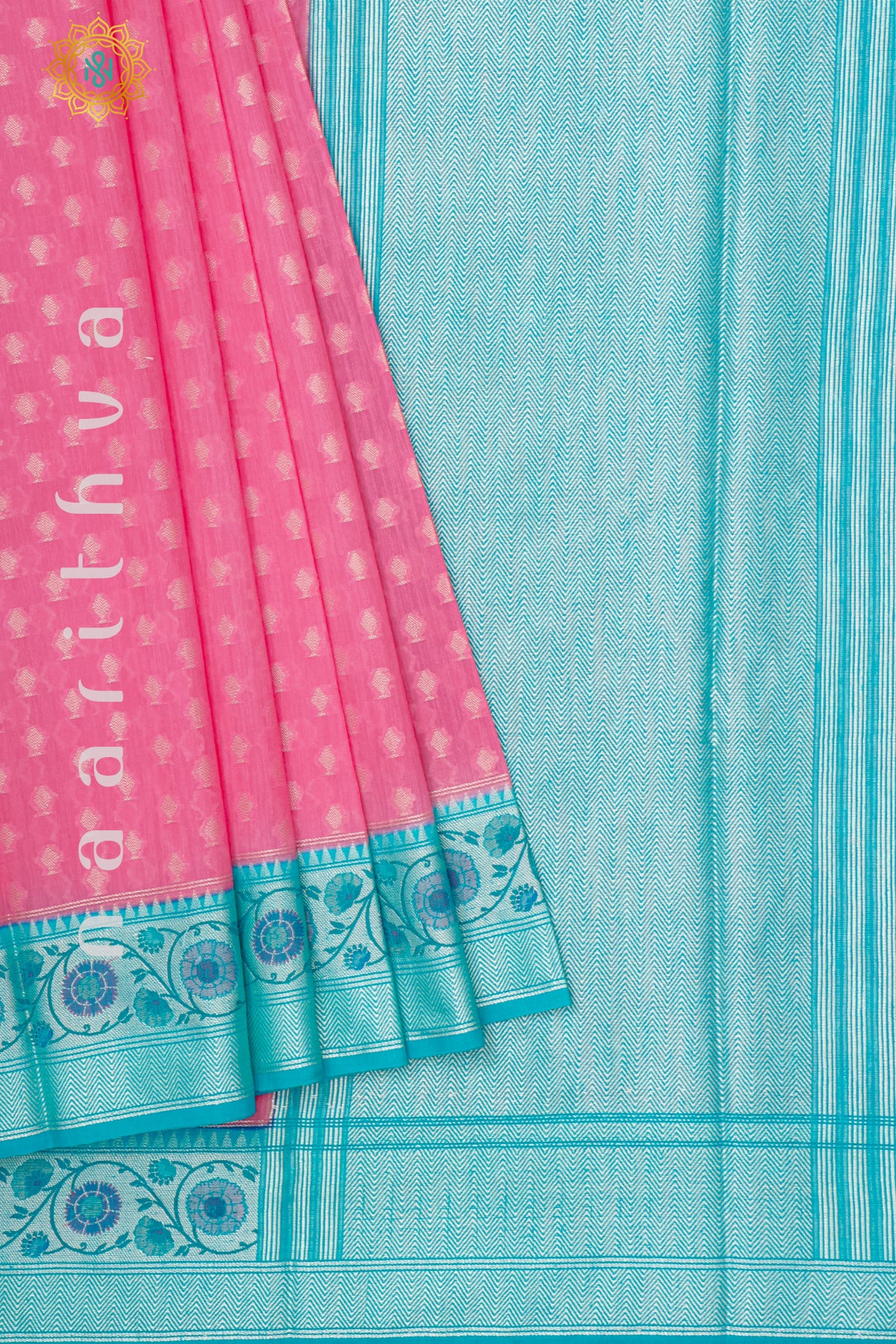 PINK WITH BLUE - JUTE COTTON