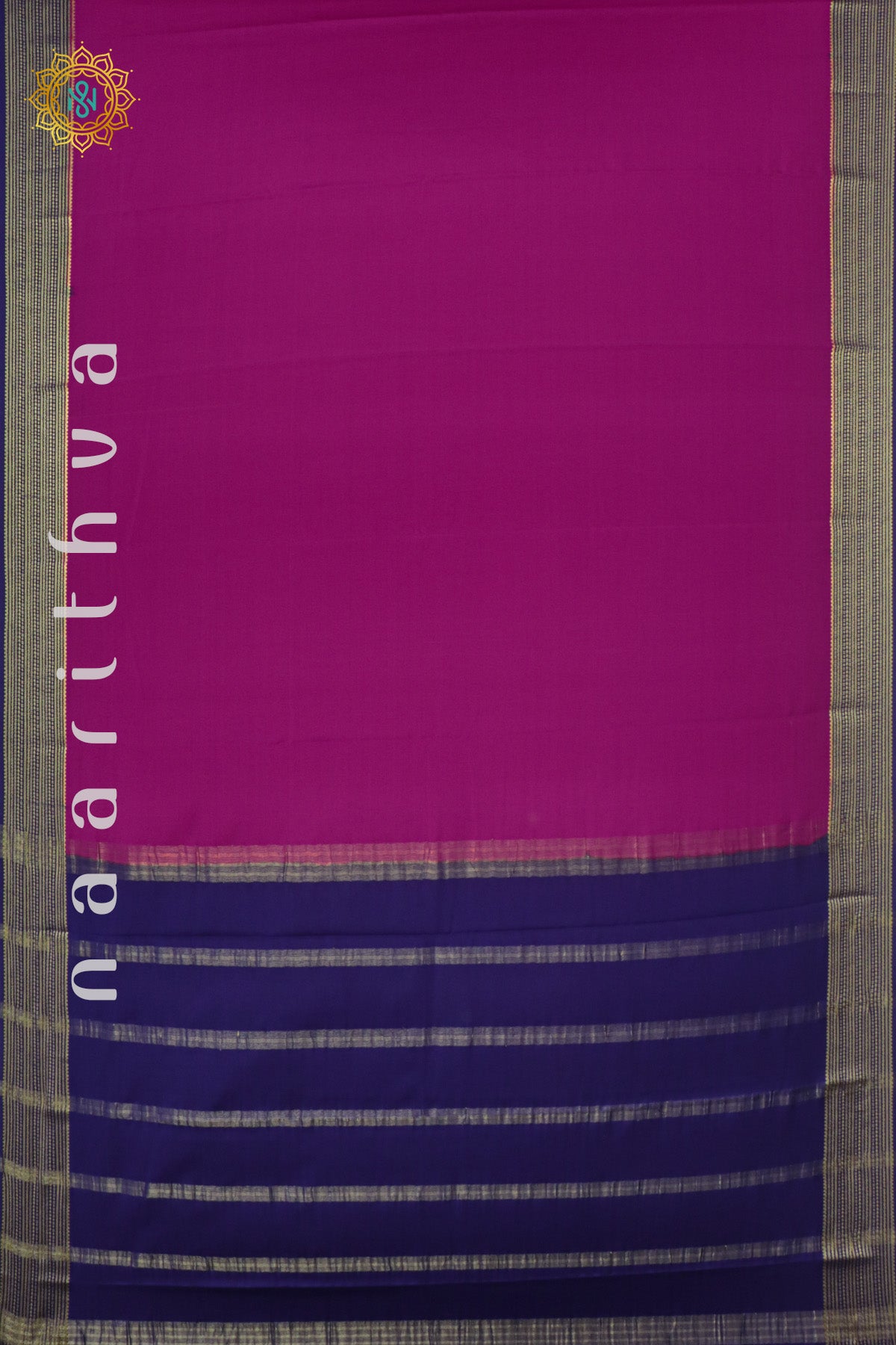 PINK WITH NAVY BLUE - PURE MYSORE CREPE SILK