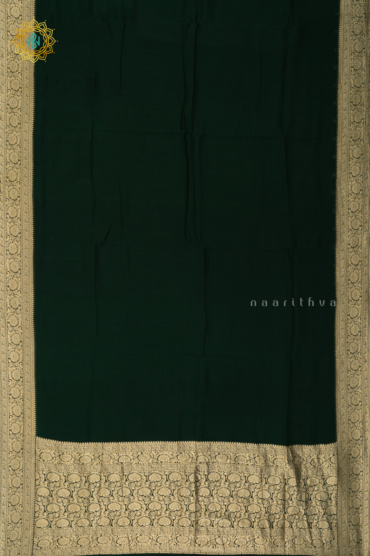 BOTTLE GREEN WITH RED - SEMI GEORGETTE