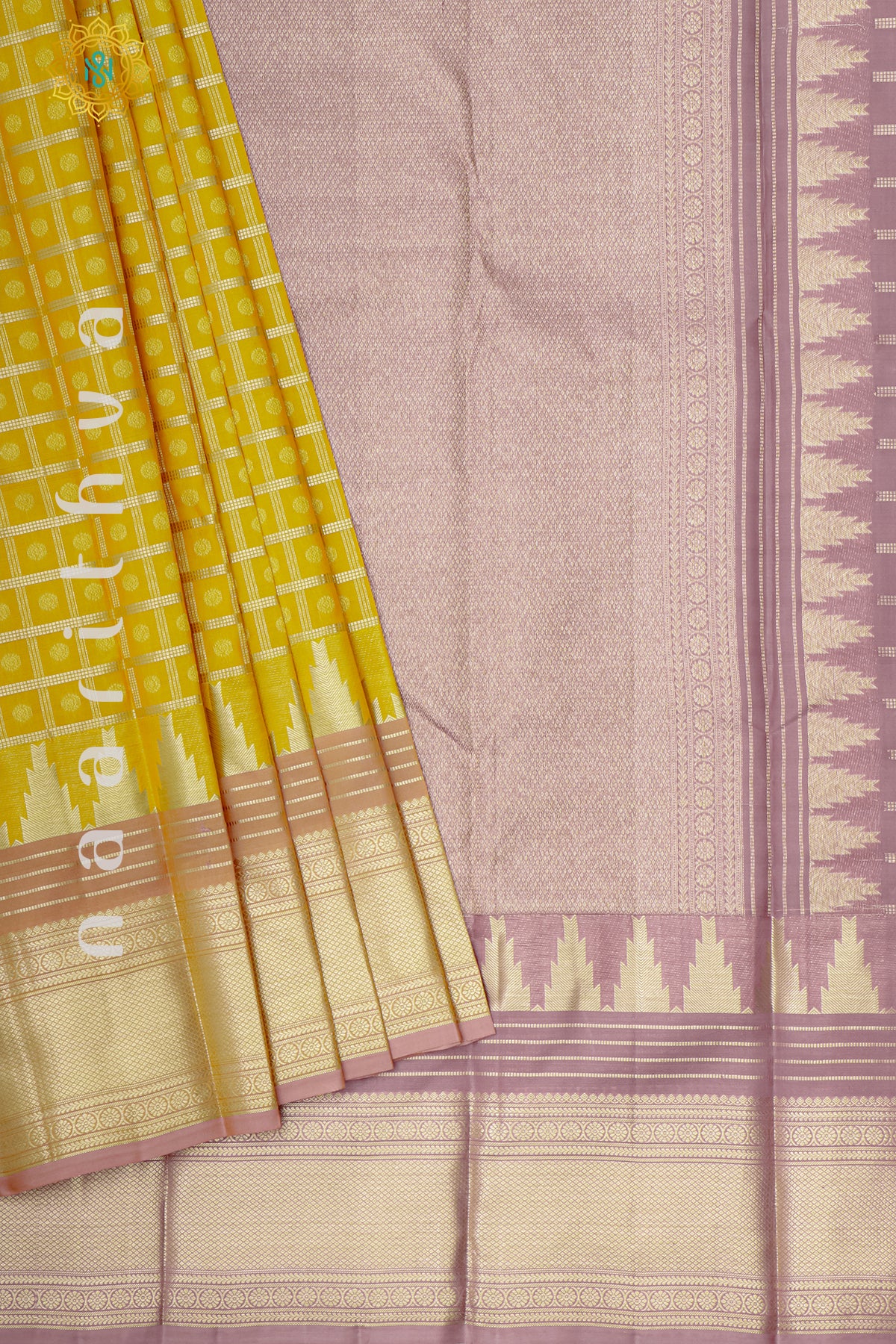 YELLOW WITH LIGHT BROWN - PURE KANJIVARAM SILK