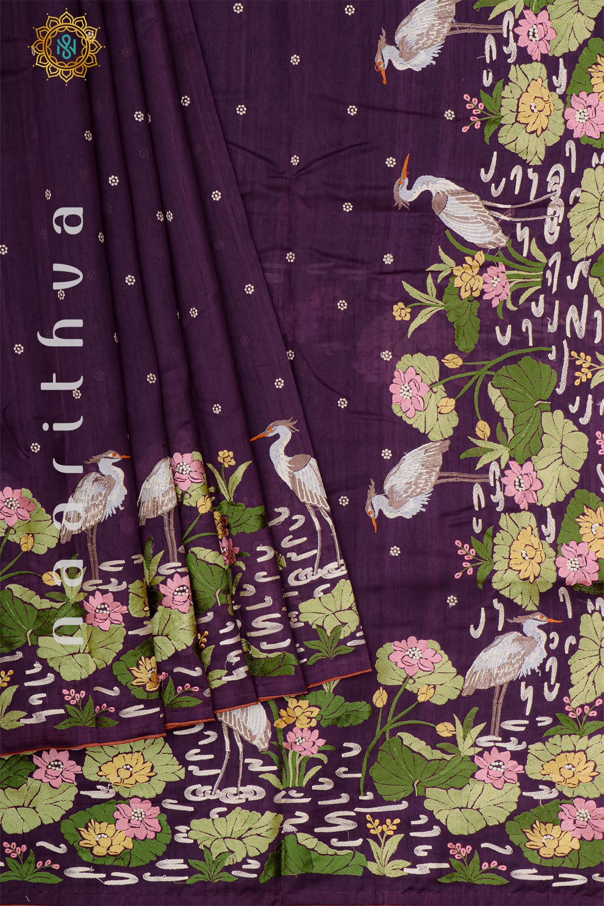 PURPLE - SEMI TUSSAR SILK WITH EMBROIDERY