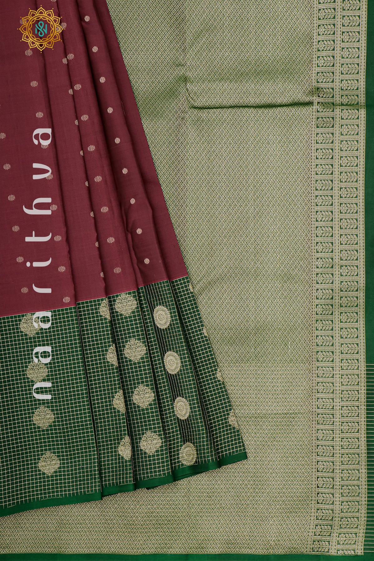 MAROON WITH BOTTLE GREEN - PURE KANJIVARAM SILK