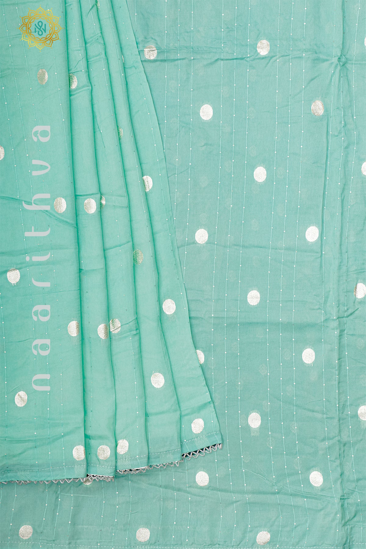 AQUA GREEN WITH BOTTLE GREEN - SEMI CREPE SILK