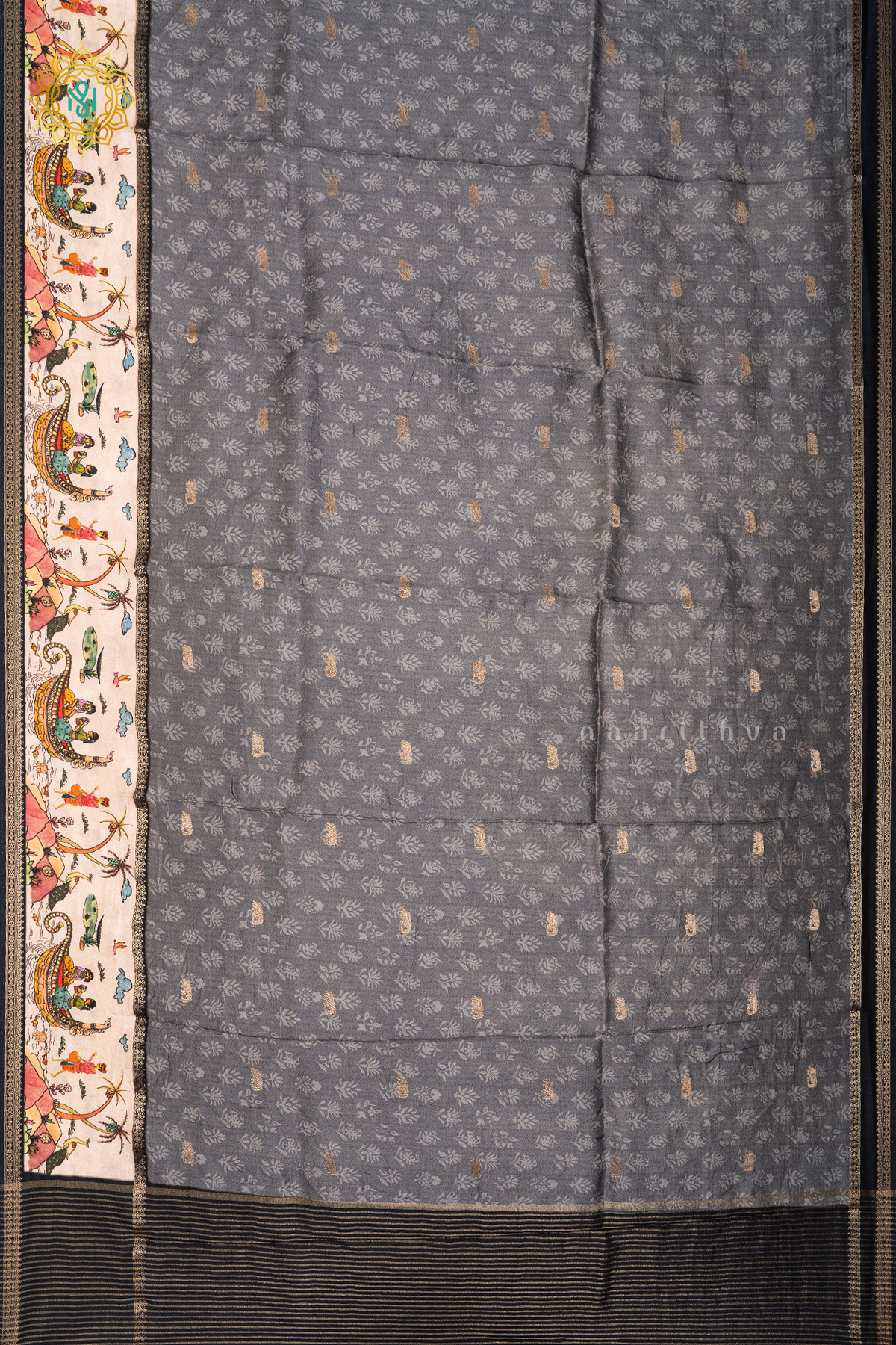 GREY WITH BLACK - SEMI CREPE SILK
