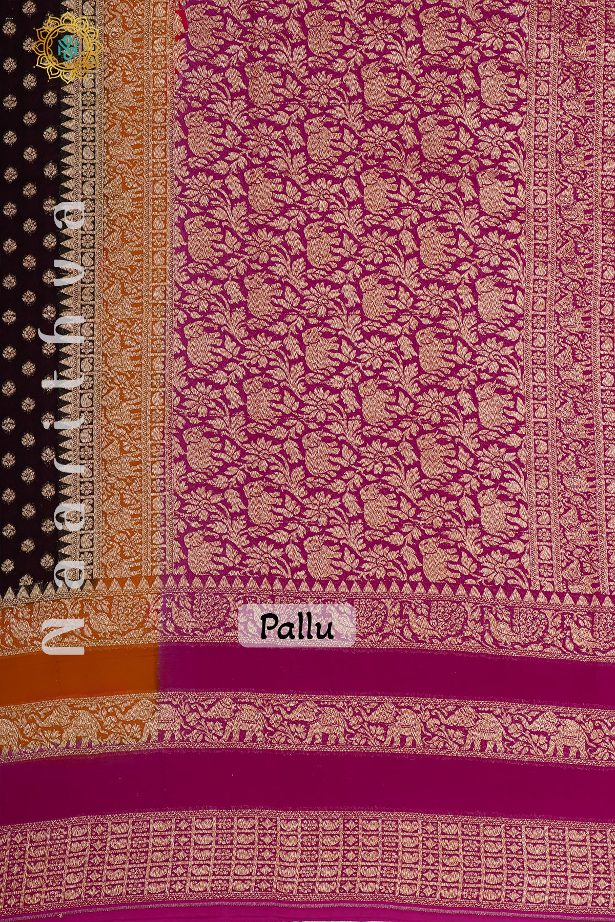 BLACK WITH ORANGE & PINK - PURE HANDLOOM KHADDI GEORGETTE BANARAS