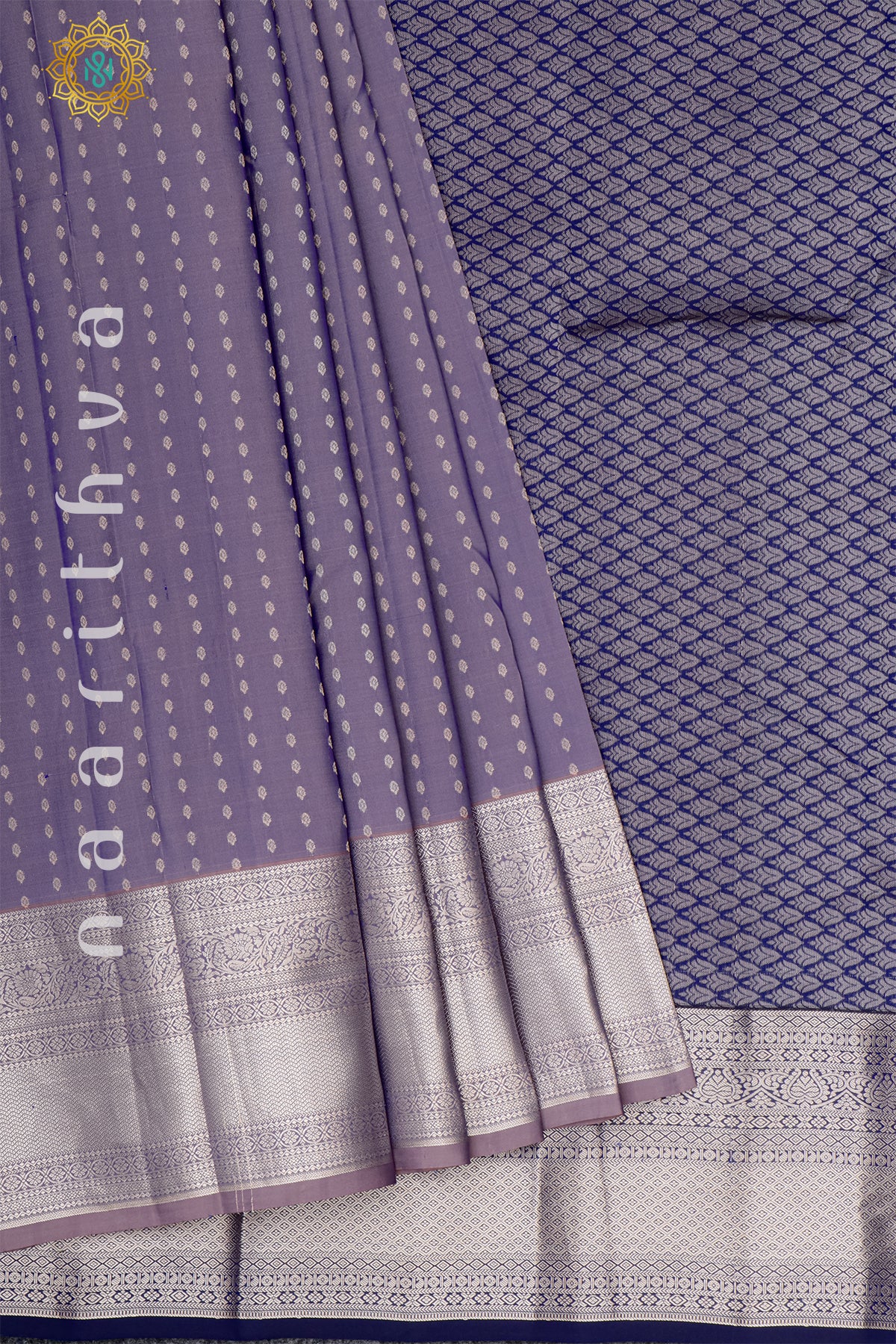 LAVENDER WITH NAVY BLUE - KANJIVARAM PURE MIX