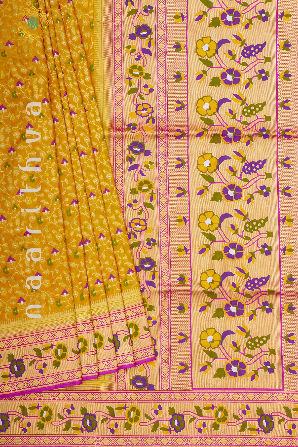 YELLOW WITH PINK - SEMI CREPE GEORGETTE