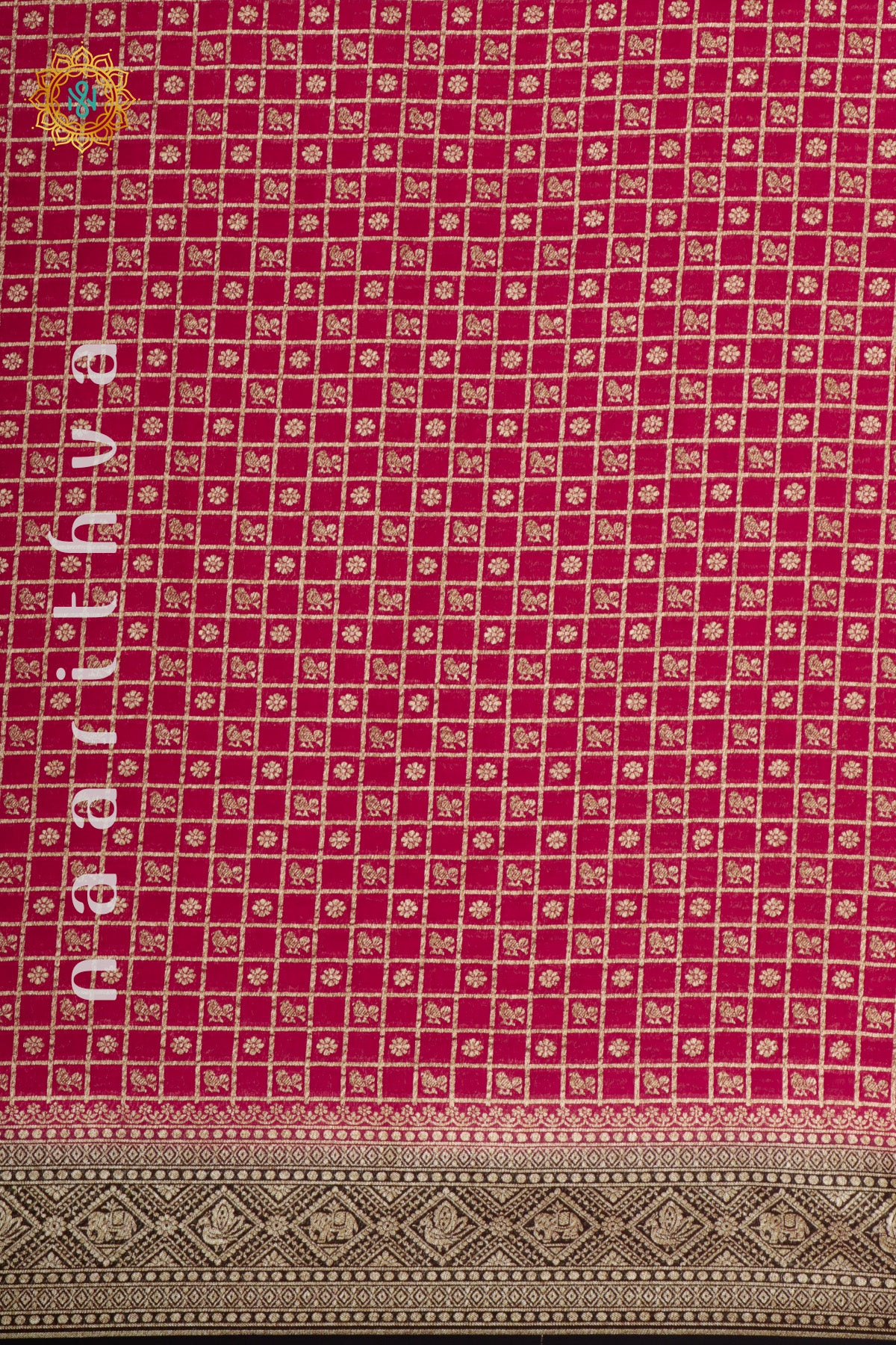 PINK WITH BLACK - PURE HANDLOOM KHADDI GEORGETTE BANARAS