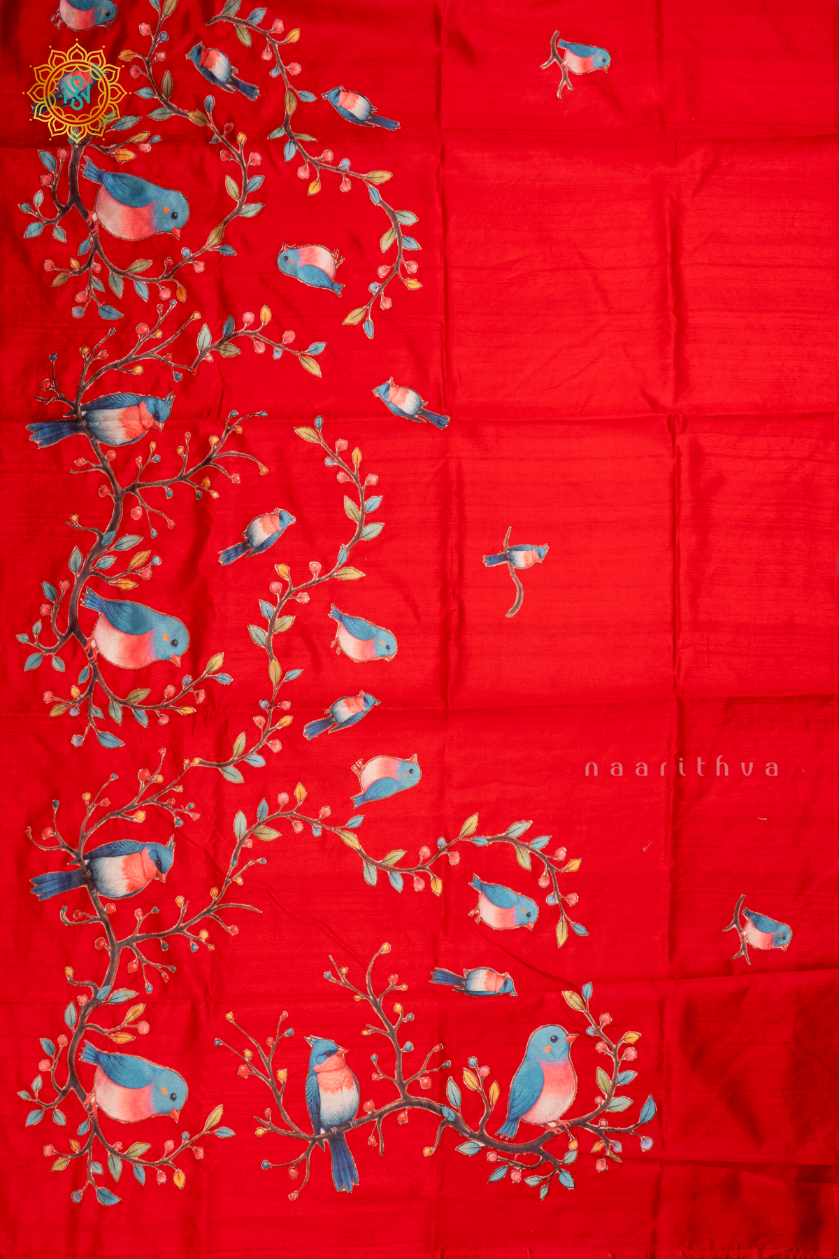 Red Semi Tussar Silk Saree With Applique Work And Dual Blouse