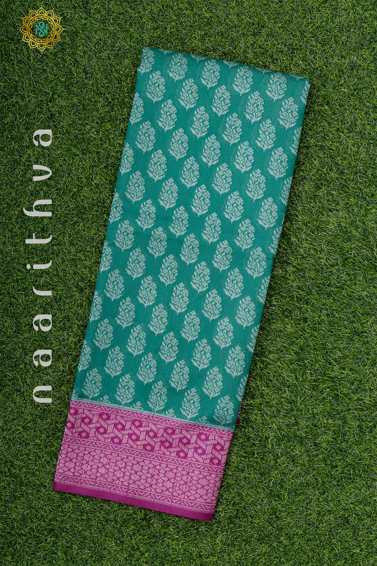 GREEN WITH MAGENTA - JUTE COTTON