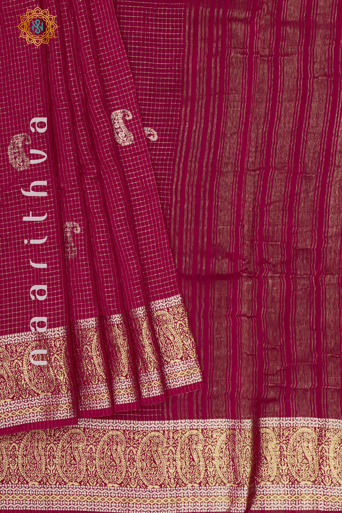 PINK WITH PEACOCK BLUE - DOLA SILK