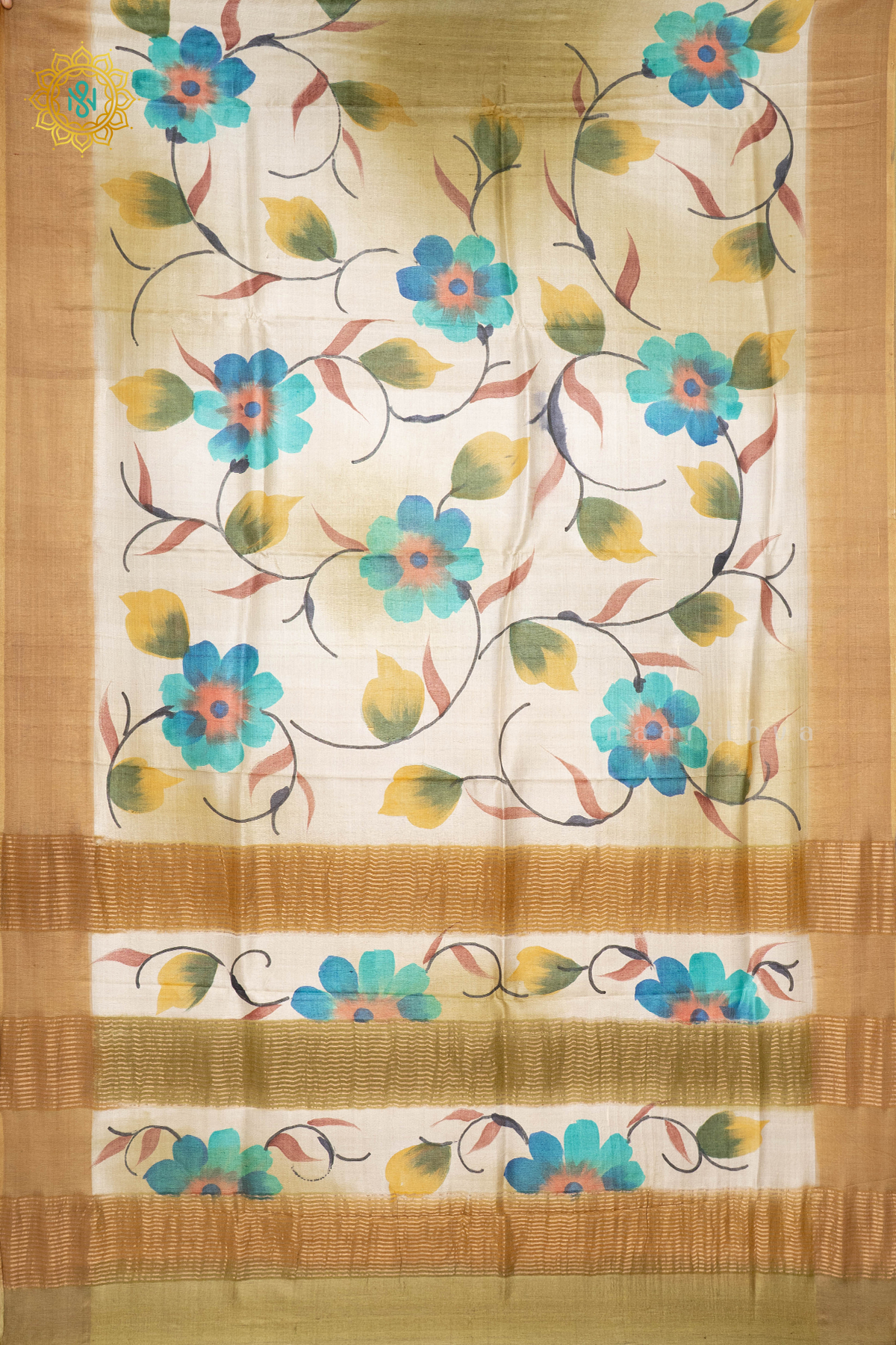 OLIVE GREEN WITH MUSTRAD - PURE TUSSAR SILK