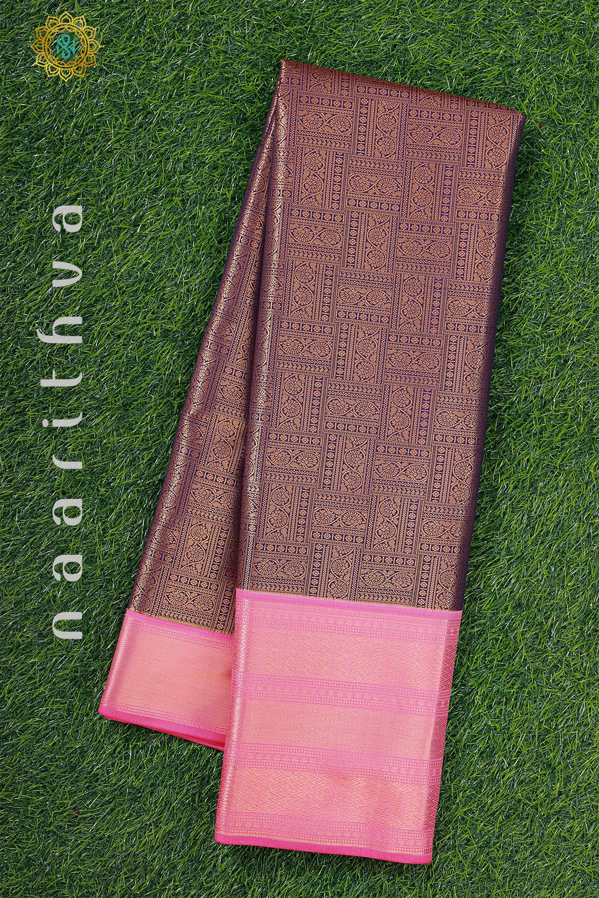 NAVY BLUE WITH LIGHT PINK - SEMI KANCHI