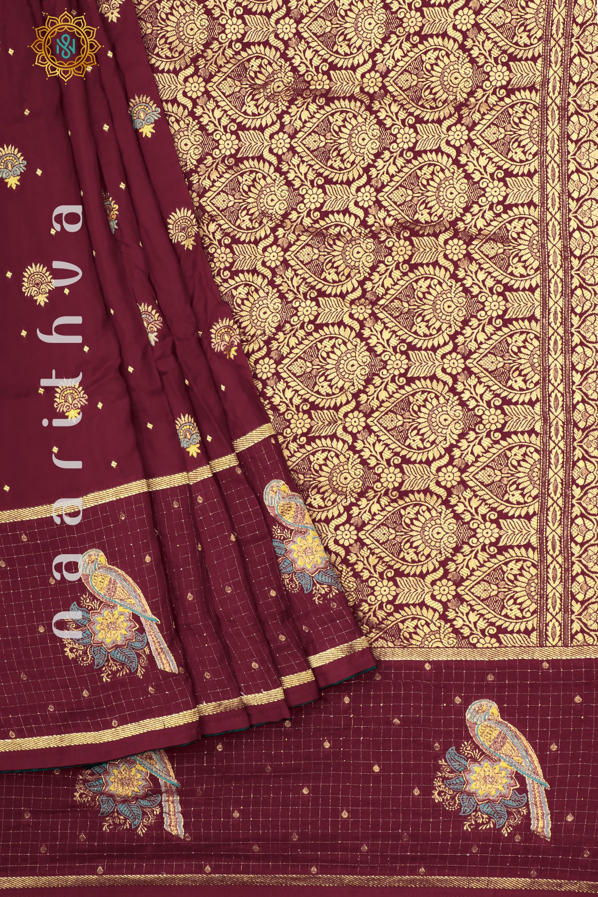 MAROON WITH BOTTLE GREEN - DOLA SILK