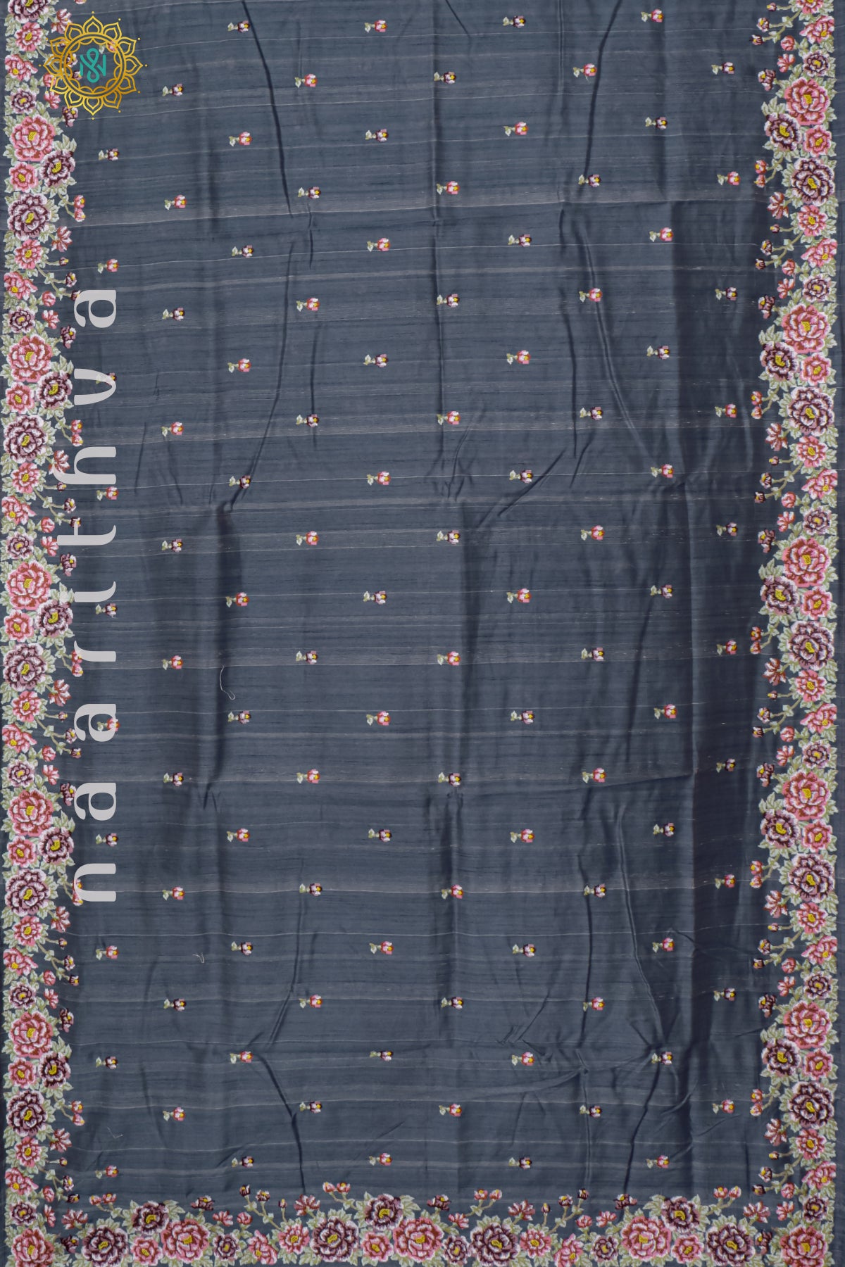 GREY - SEMI TUSSAR SILK WITH EMBROIDERY