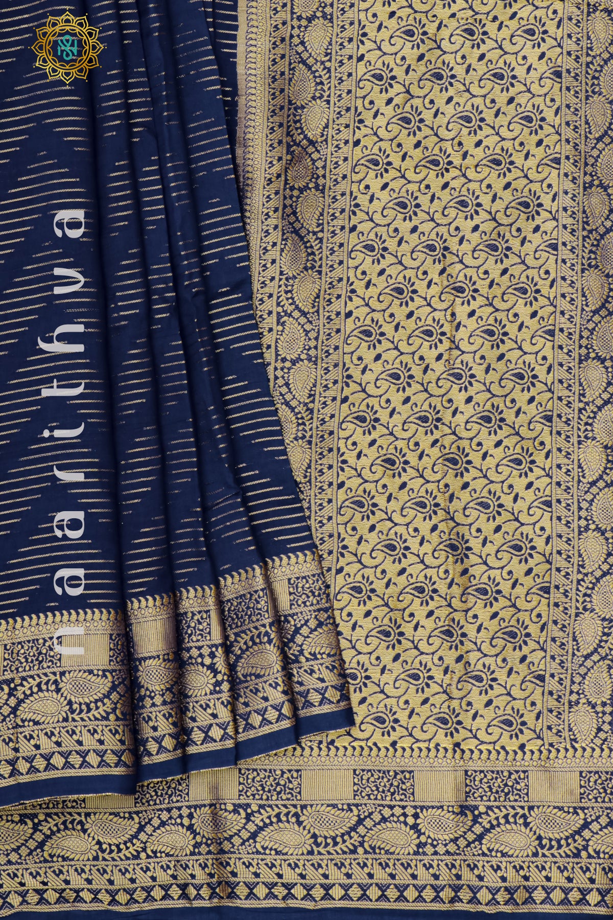 NAVY BLUE WITH GREEN - DOLA SILK