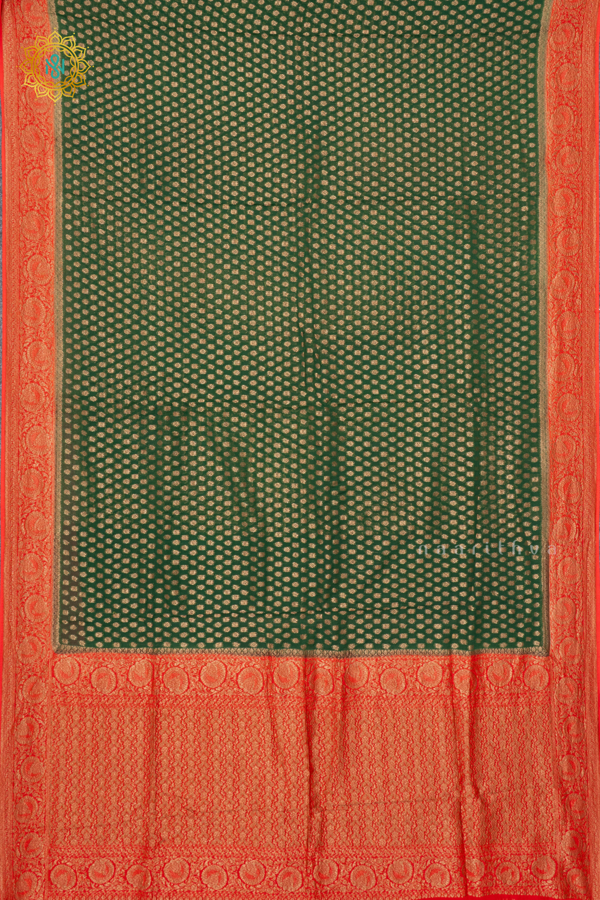 GREEN WITH RED -  SEMI GEORGETTE