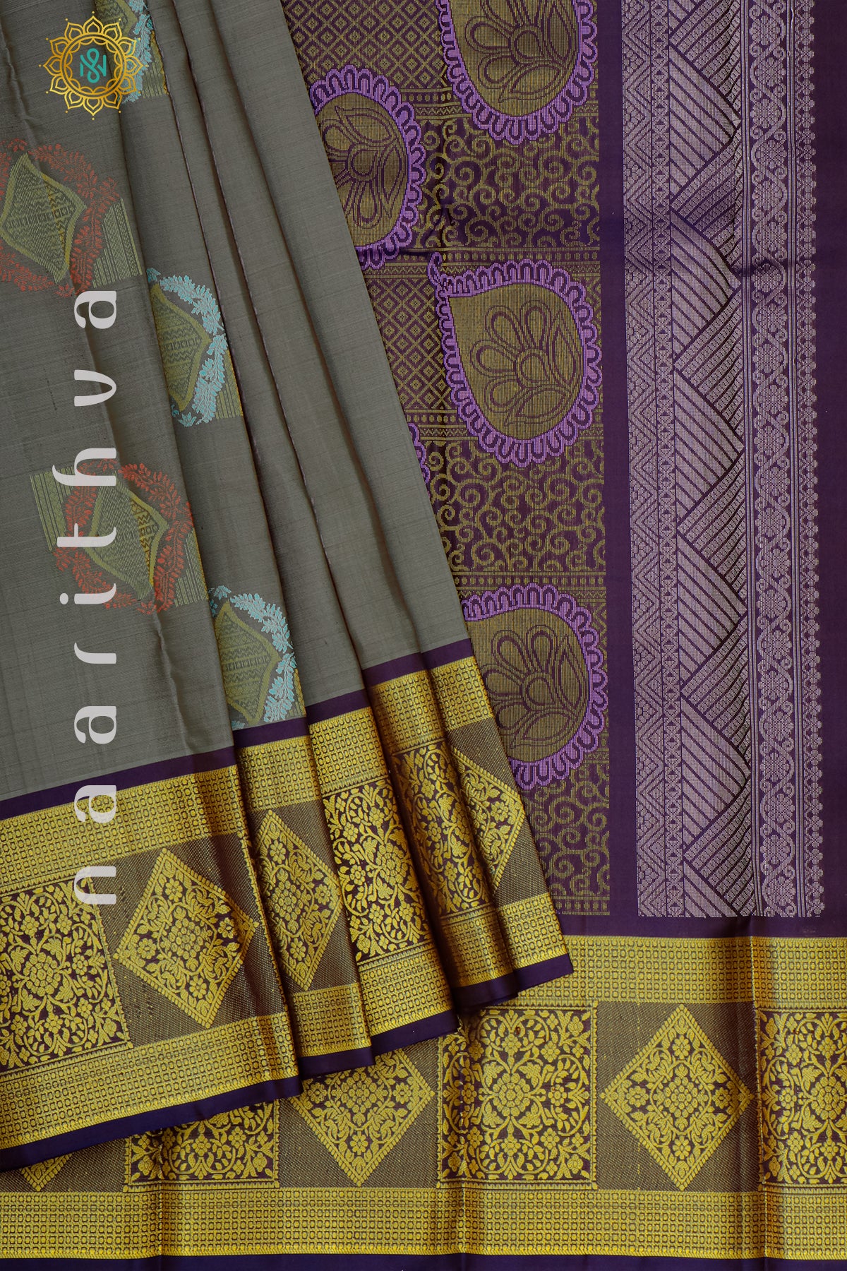 GREY WITH VIOLET - PURE KANJIVARAM SILK