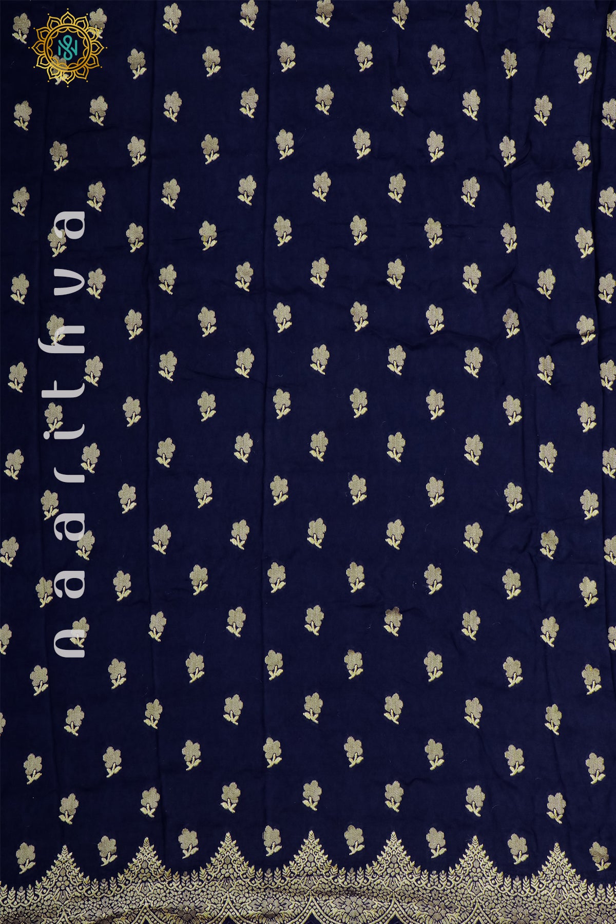 NAVY BLUE WITH GREEN - DOLA SILK